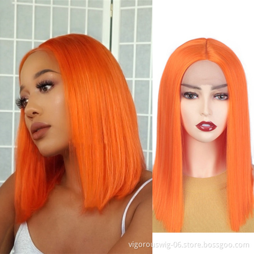 Vigorous Orange Color Short Straight Bob Wig For Black Women Synthetic Lace Front Wigs Heat Resistant Fashion Girl Women